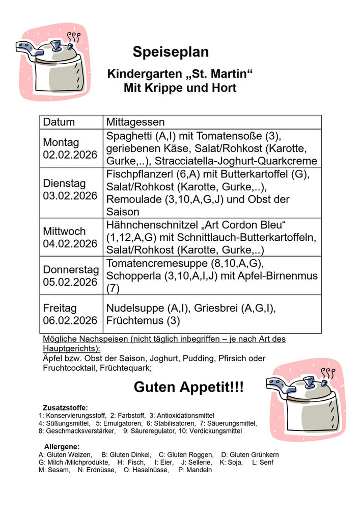 Speiseplan vom 02.02. - 06.02.2026