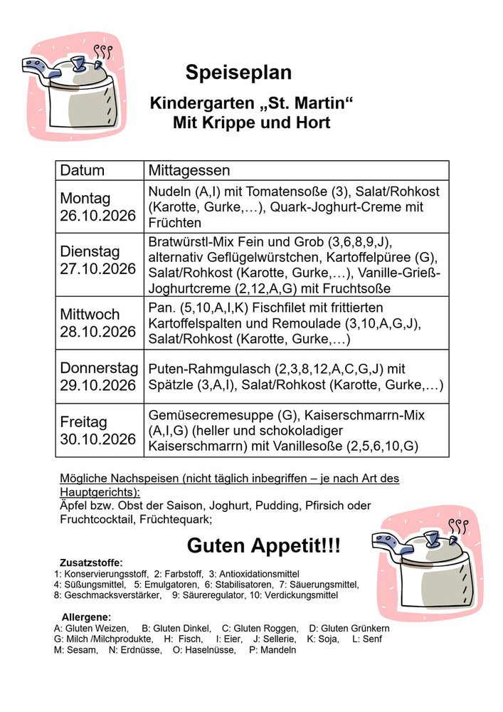 Speiseplan vom 26.10. - 30.10.2026