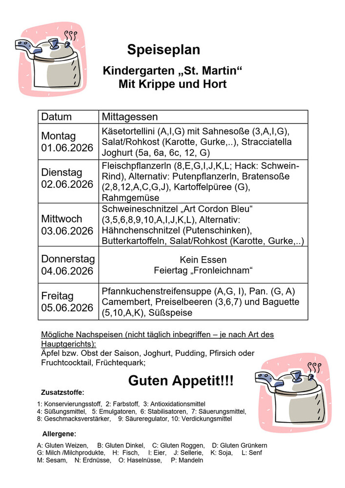 Speiseplan vom 01.06. - 05.06.2026