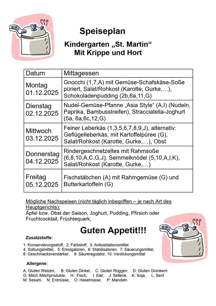 Speiseplan vom 01.12. - 05.12.2025