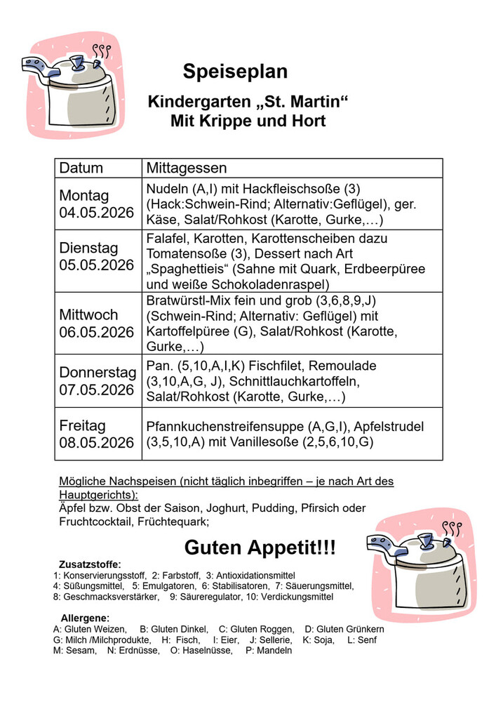 Speiseplan vom 04.05. - 08.05.2026