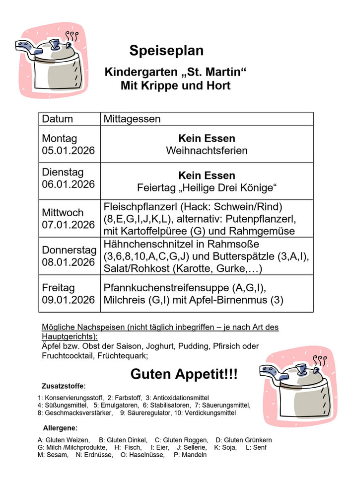 Speiseplan vom 05.01. - 09.01.2026