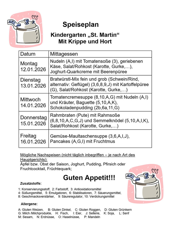 Speiseplan vom 12.01. - 16.01.2026