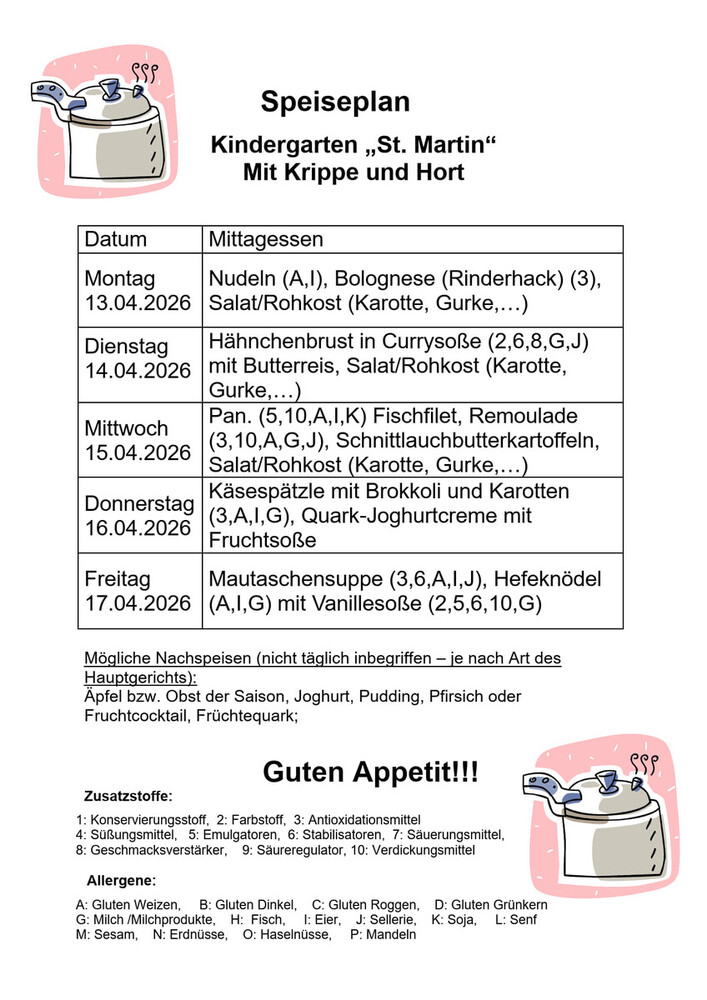 Speiseplan vom 13.04. - 17.04.2026