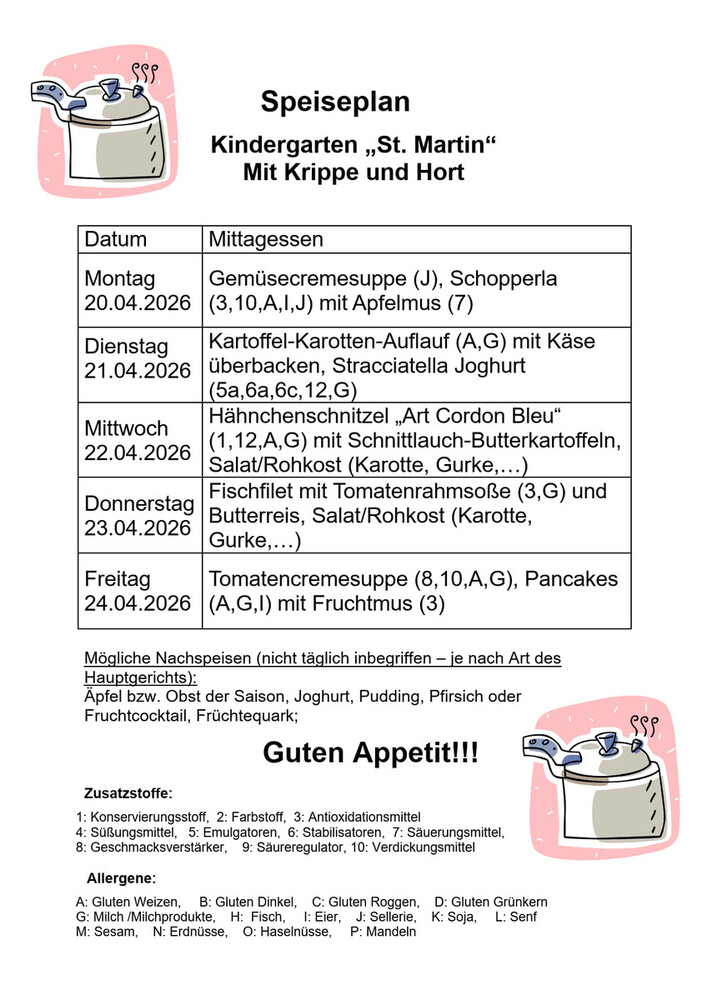 Speiseplan vom 20.04. - 24.04.2026