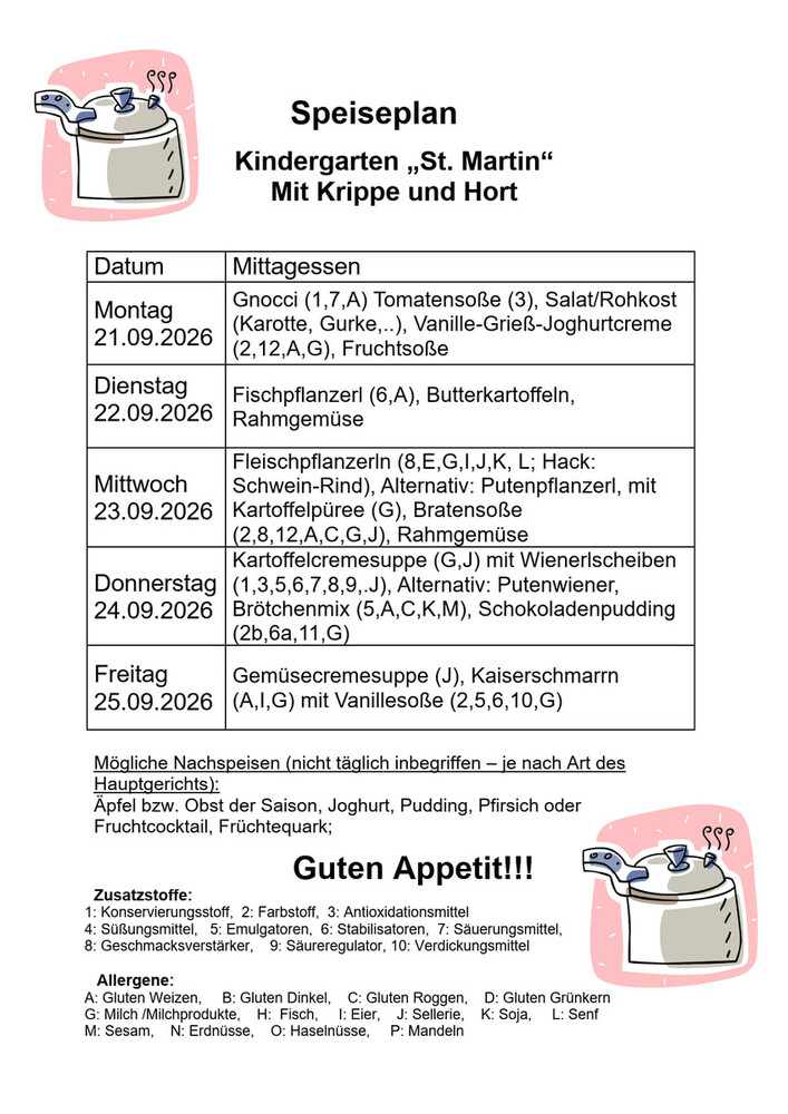 Speiseplan vom 21.09. - 25.09.2026
