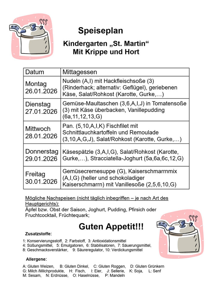 Speiseplan vom 26.01. - 30.01.2026