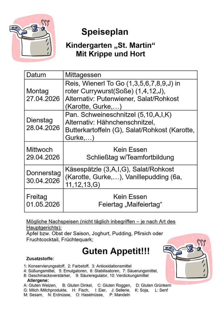 Speiseplan vom 27.04. - 01.05.2026