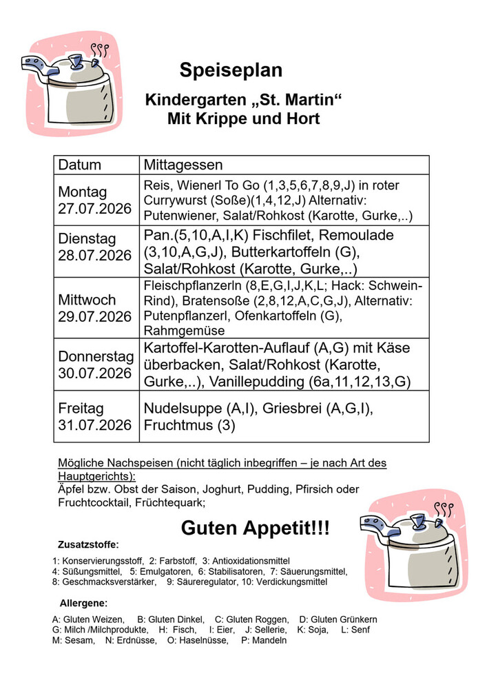 Speiseplan vom 27.07. - 31.07.2026