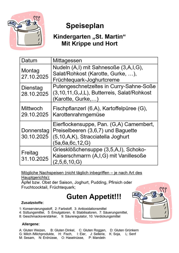 Speiseplan vom 27.10. - 31.10.2025