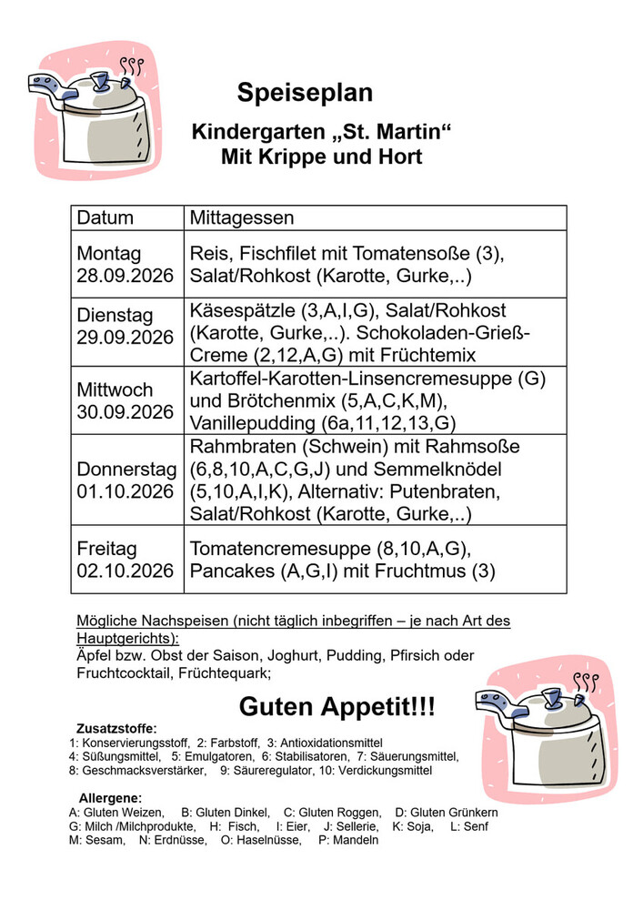 Speiseplan vom 28.09. - 02.10.2026