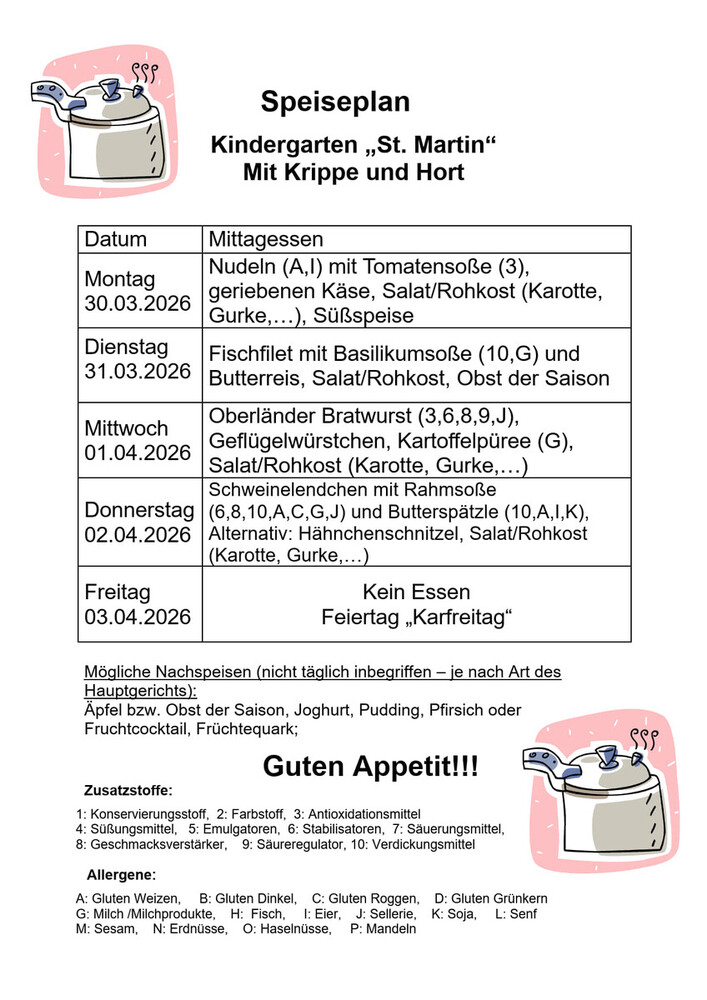 Speiseplan vom 30.03. - 03.04.2026
